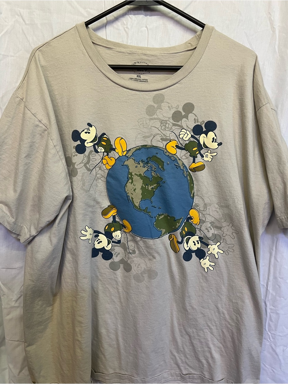 Disney Cream Women’s Plus Size Graphic Tee with Mickey & Earth Print